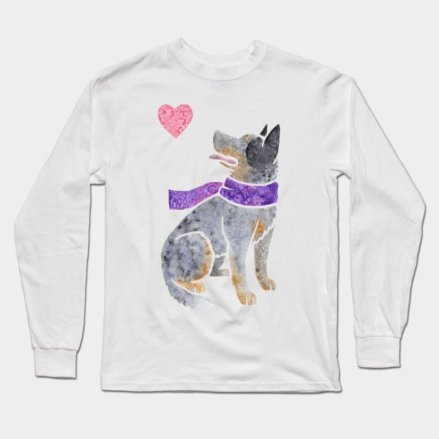 Watercolour Australian Cattle Dog Long Sleeve T-Shirt by animalartbyjess